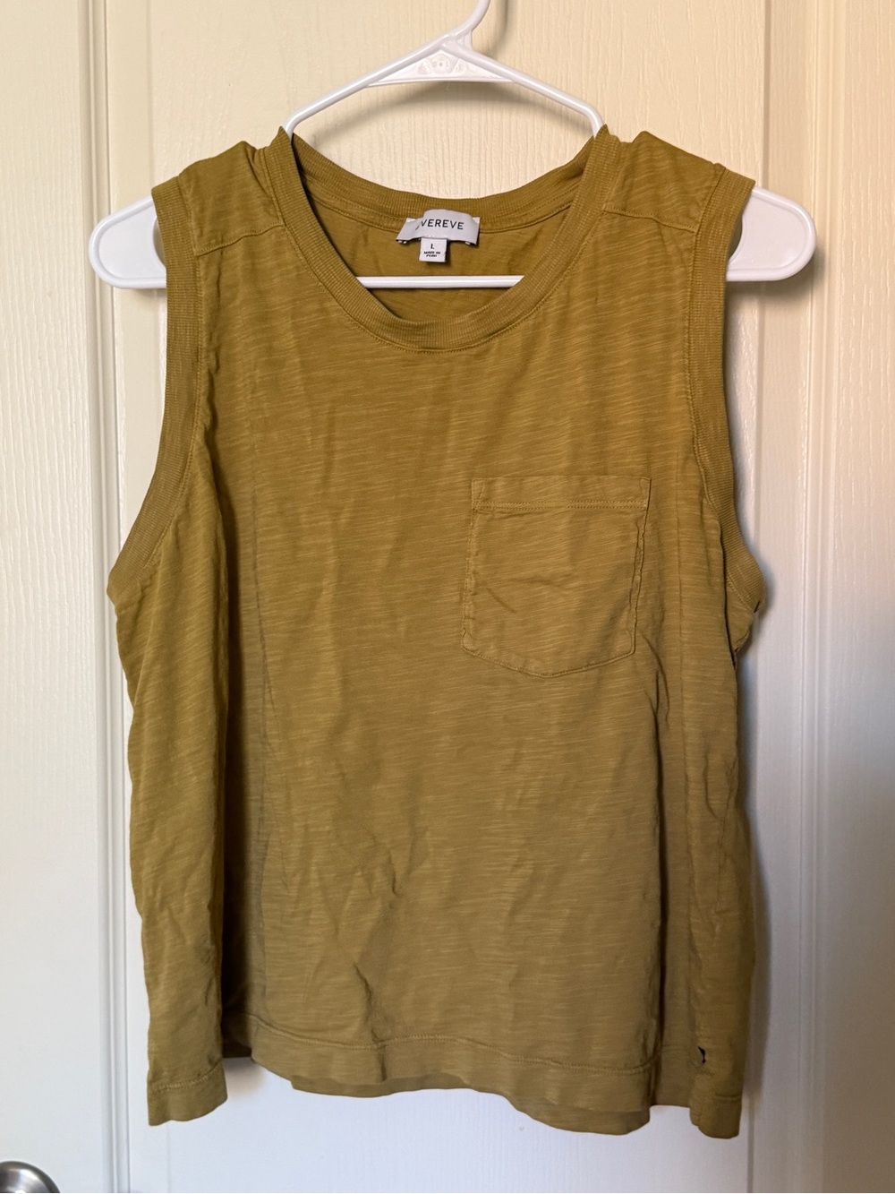 Evereve Olive Green Slub Knit Sleeveless Pocket Tank Size L